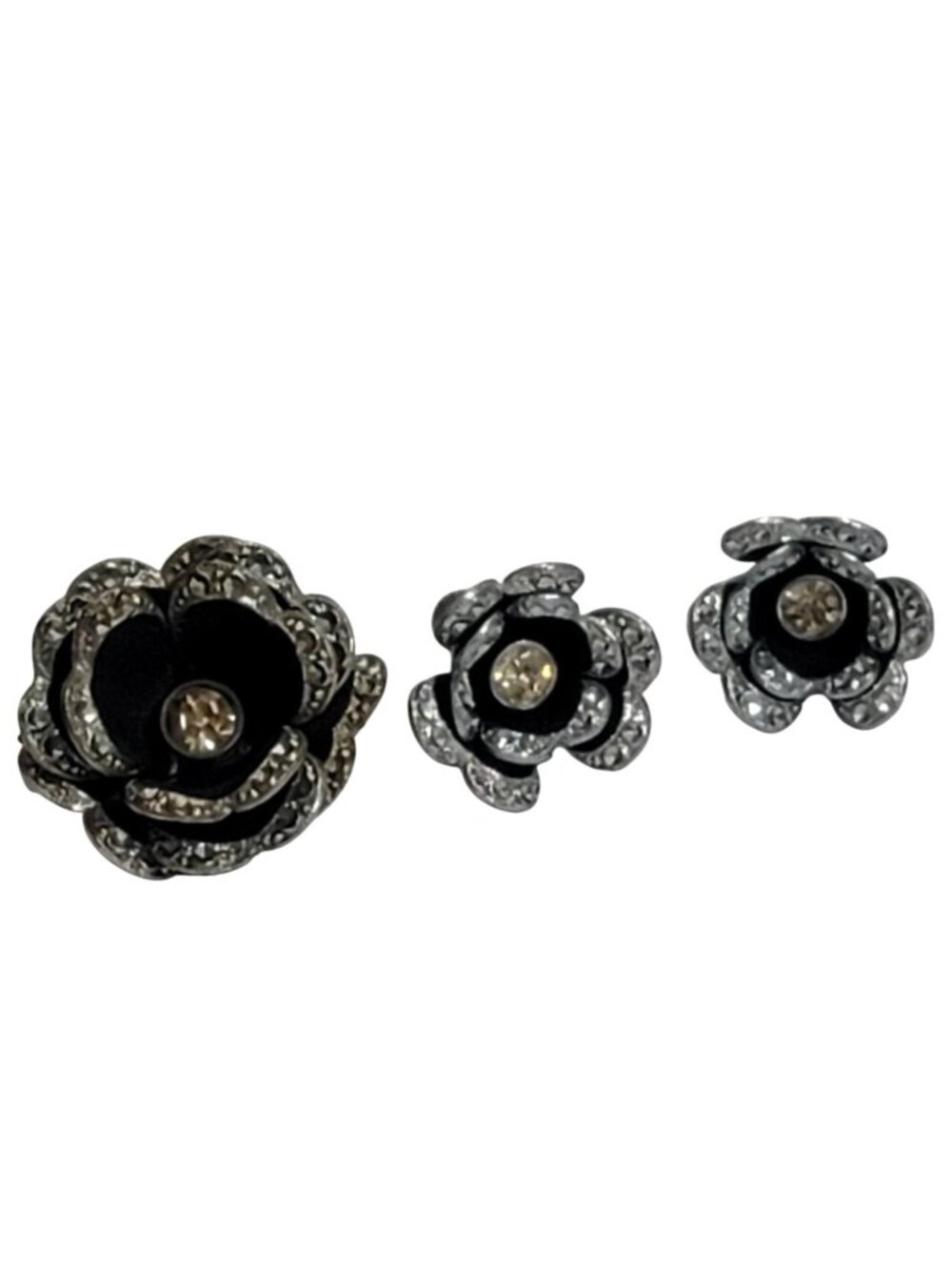 Vintage Dark Rose Earrings Brooch Pin Set